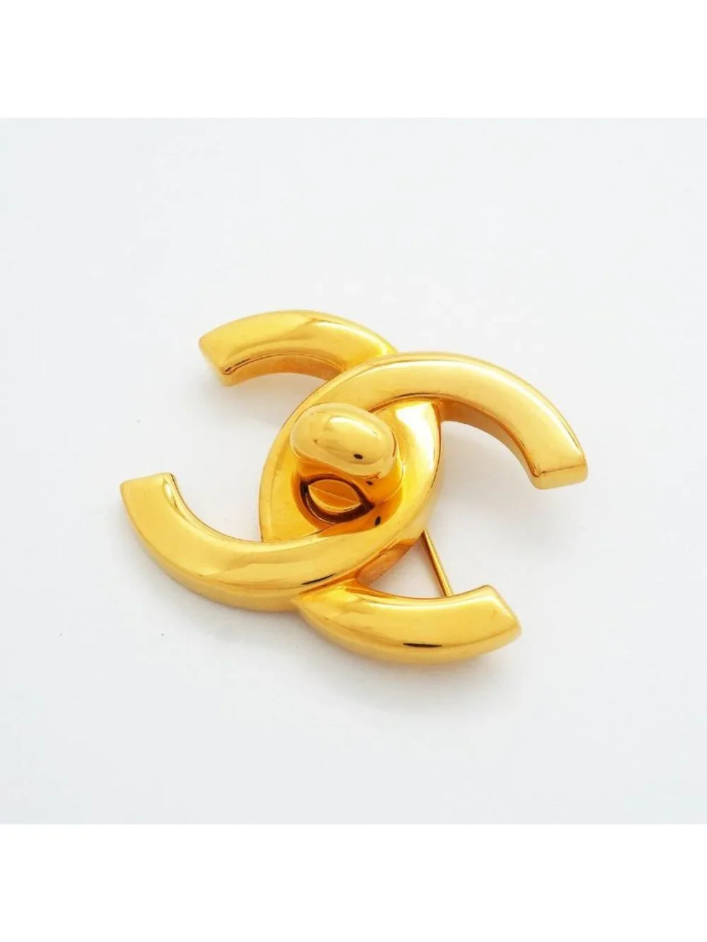 Chanel Brooch Vintage CC Logo Turnlock Gold Plated